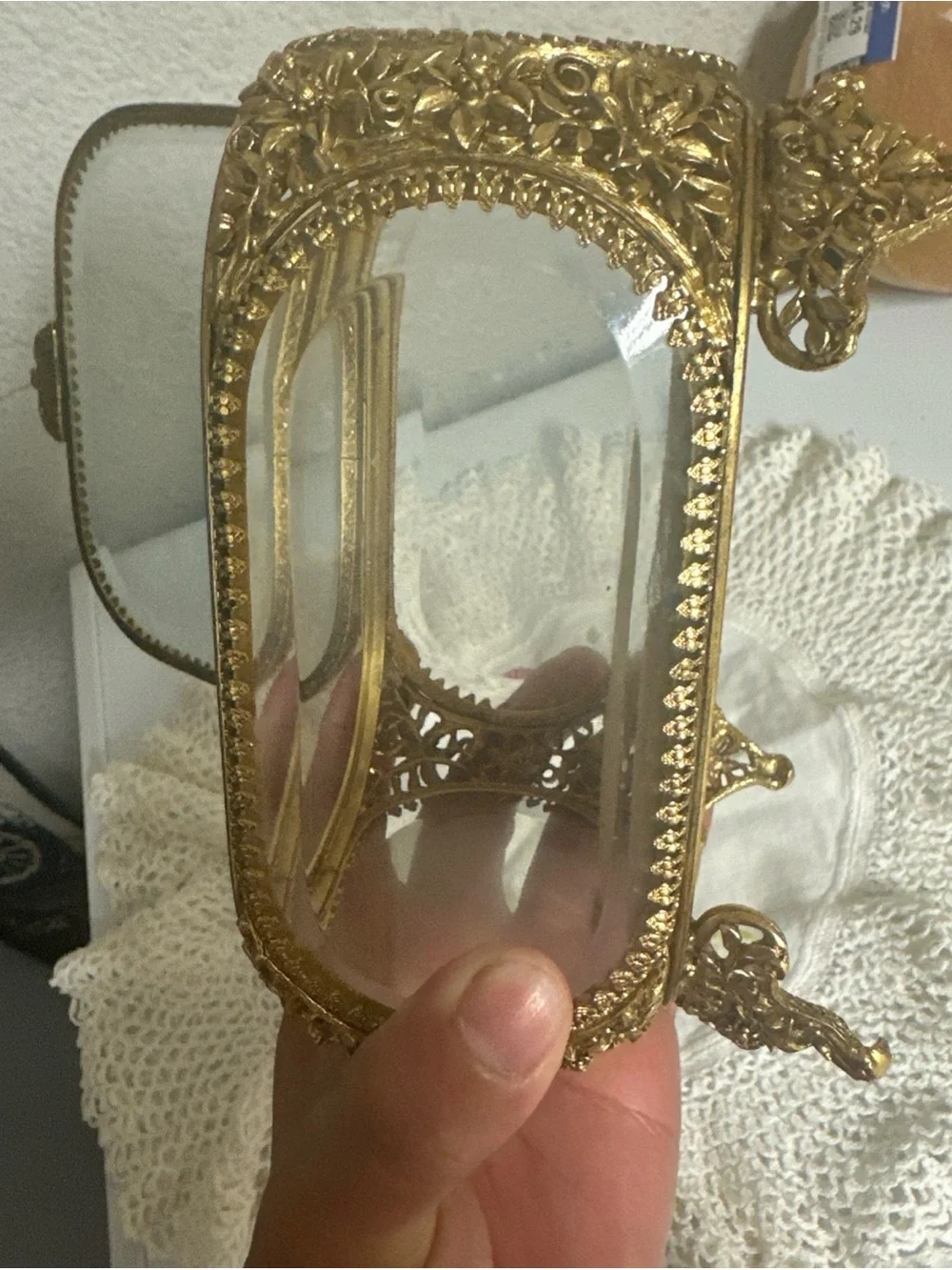 Gold Glass Jewelry Trinket Box - Elegant Decorative Jewelry Case